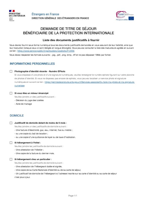 Demande de titre de séjour bénéficiaire de la protection internationale