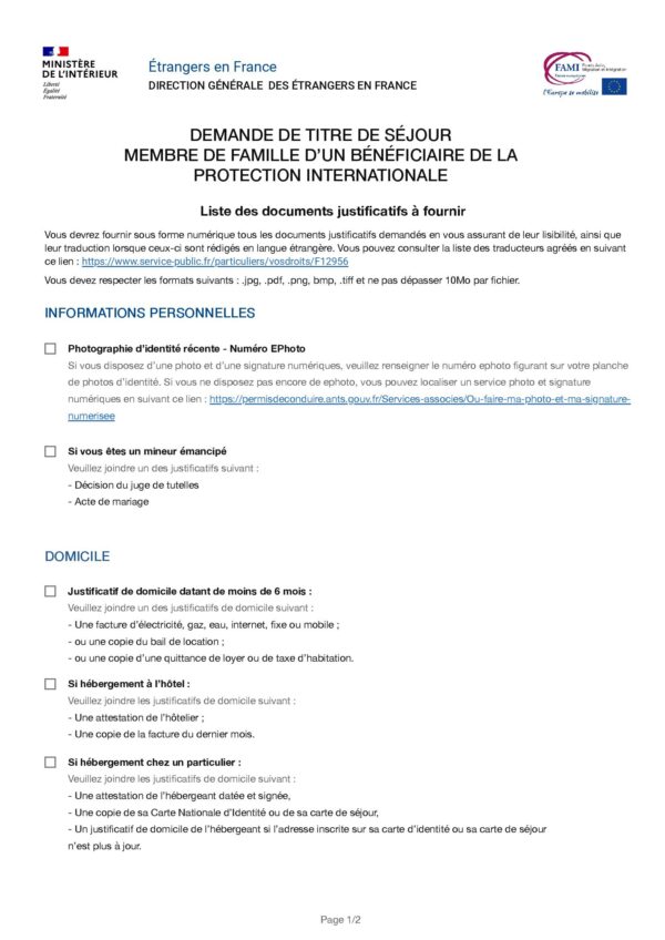 Demande de titre de séjour membre de famille d’un bénéficiaire de la protection internationale