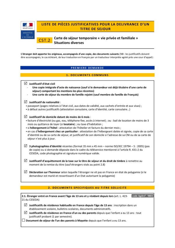 Carte de séjour temporaire - vie privée et familiale -Situations diverses