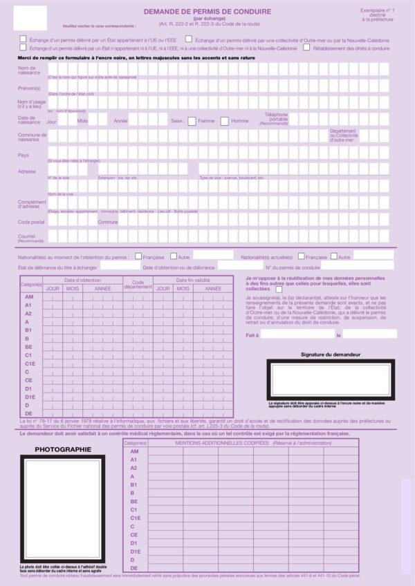 Demande de permis de conduire par échange