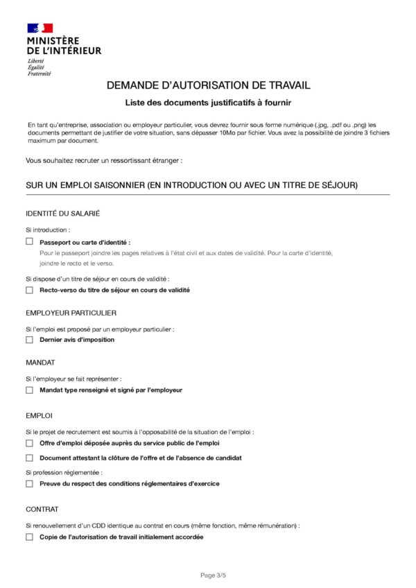 Mandat pour effectuer les formalités de demande d’autorisation de travail (Sur un emploi saisonnier)